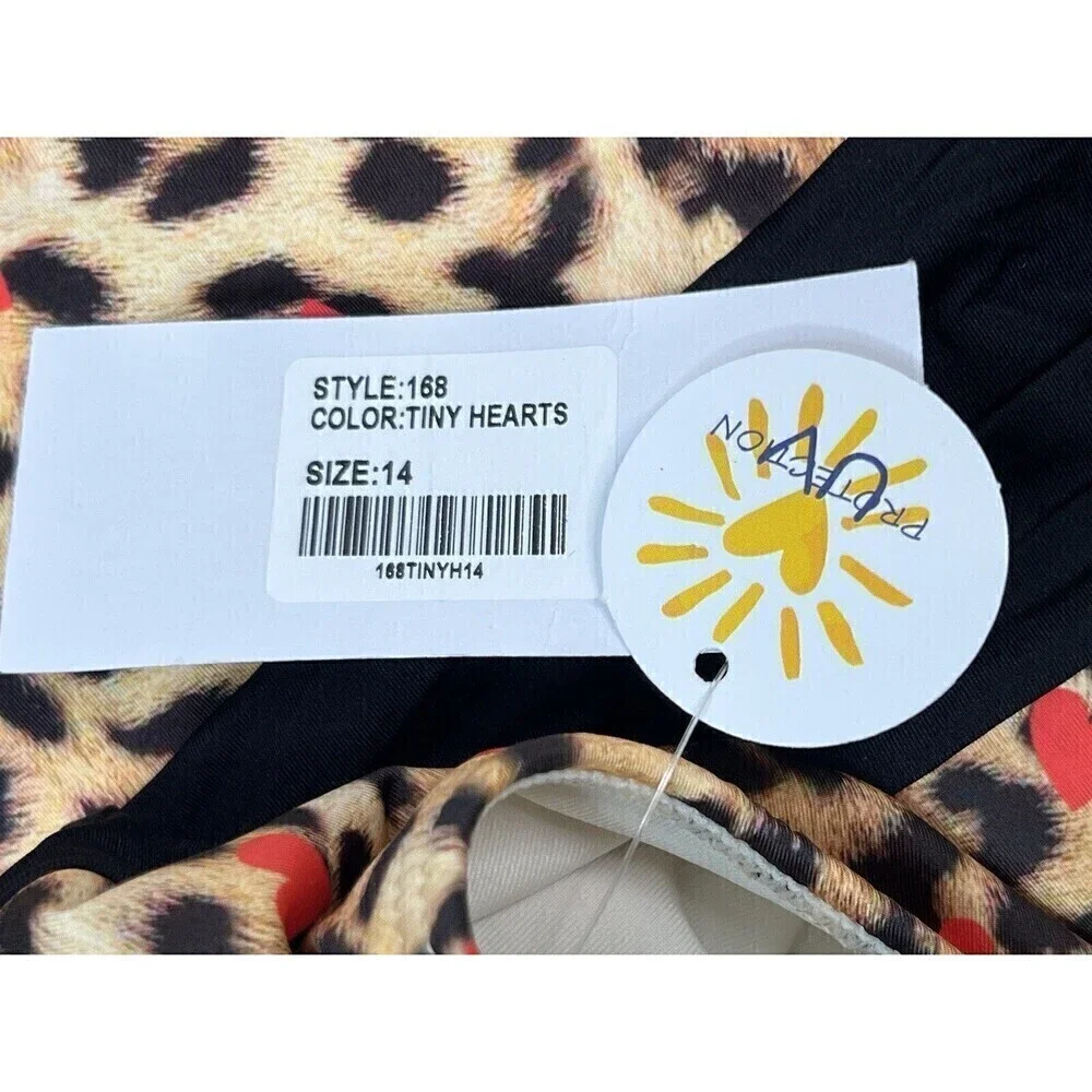 NWT Submarine Swim Girls Heart Cheetah One Shoulder Cutout Bathing Suit 14